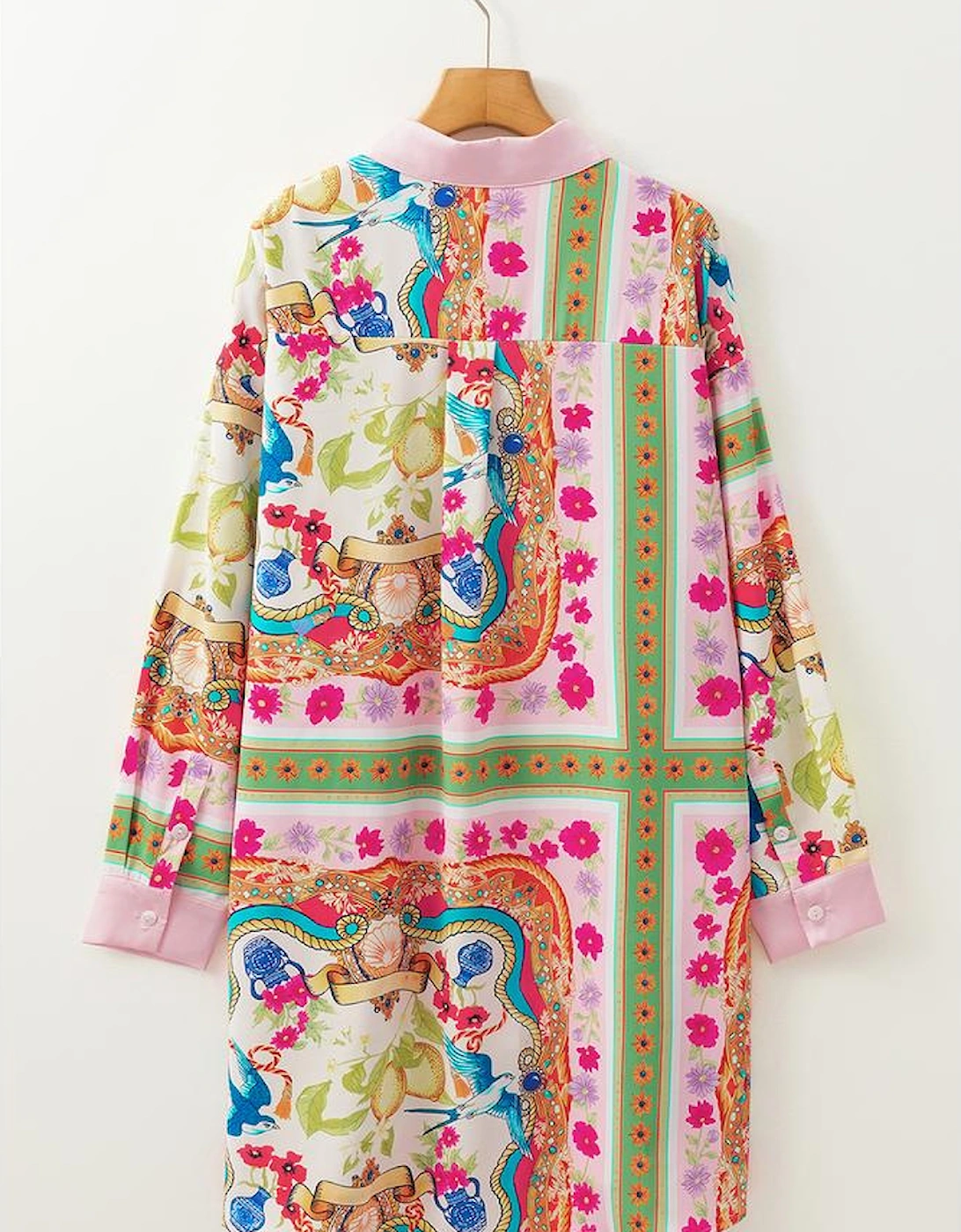 Multicolour Boho Floral Print Buttoned Long Sleeve Shirt Dress