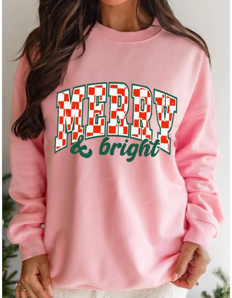 Pink MERRY & Bright Graphic Holiday Pullover Sweatshirt