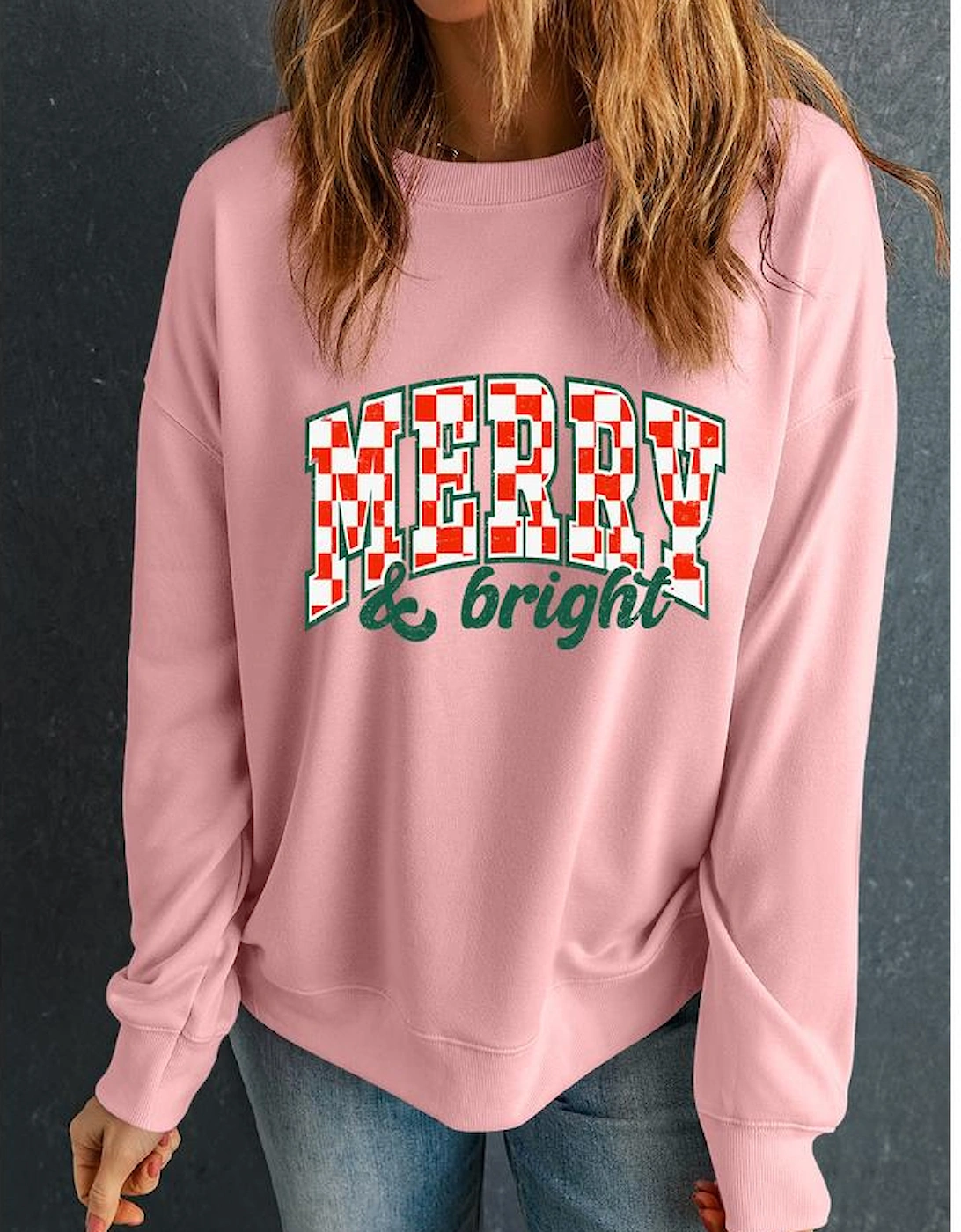 Pink MERRY & Bright Graphic Holiday Pullover Sweatshirt
