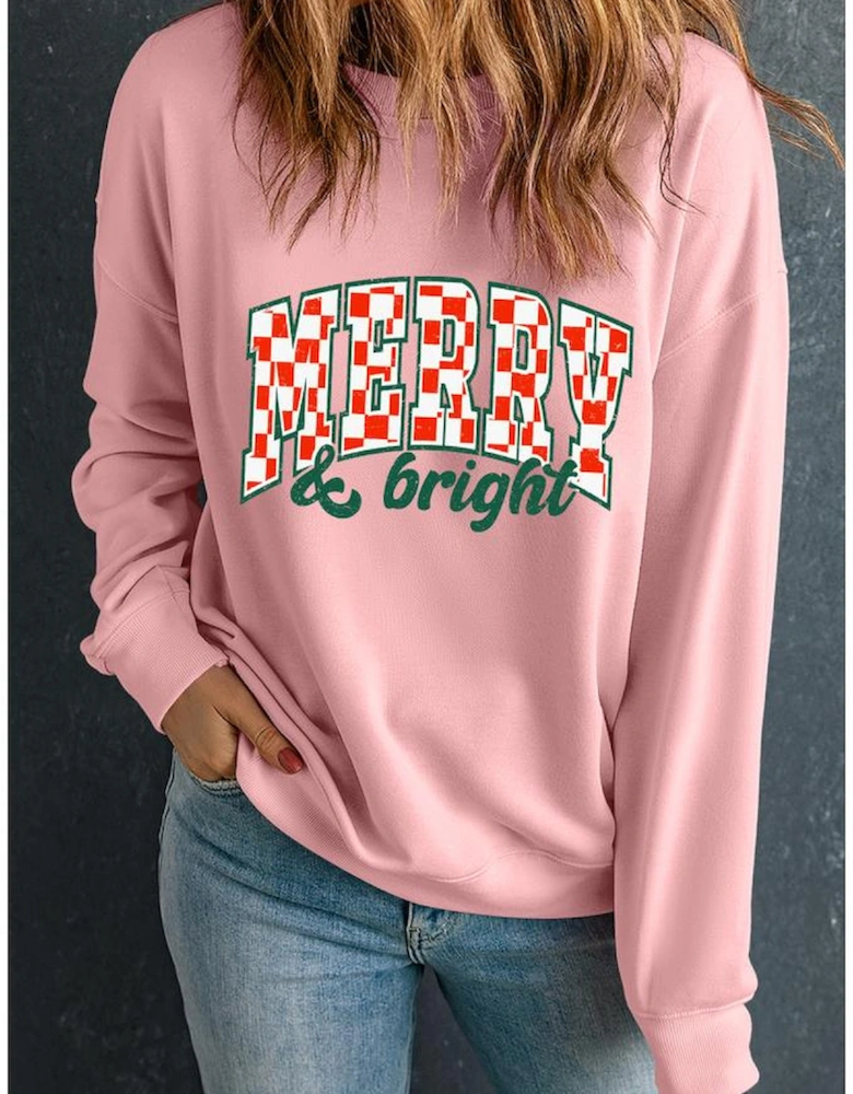 Pink MERRY & Bright Graphic Holiday Pullover Sweatshirt