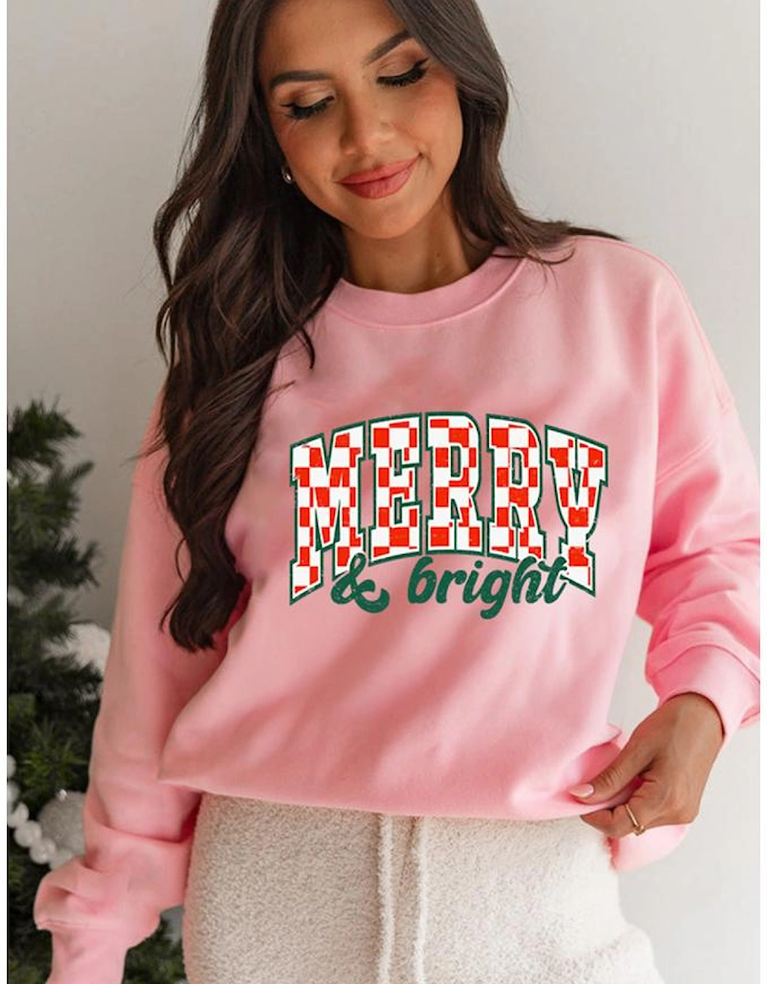 Pink MERRY & Bright Graphic Holiday Pullover Sweatshirt