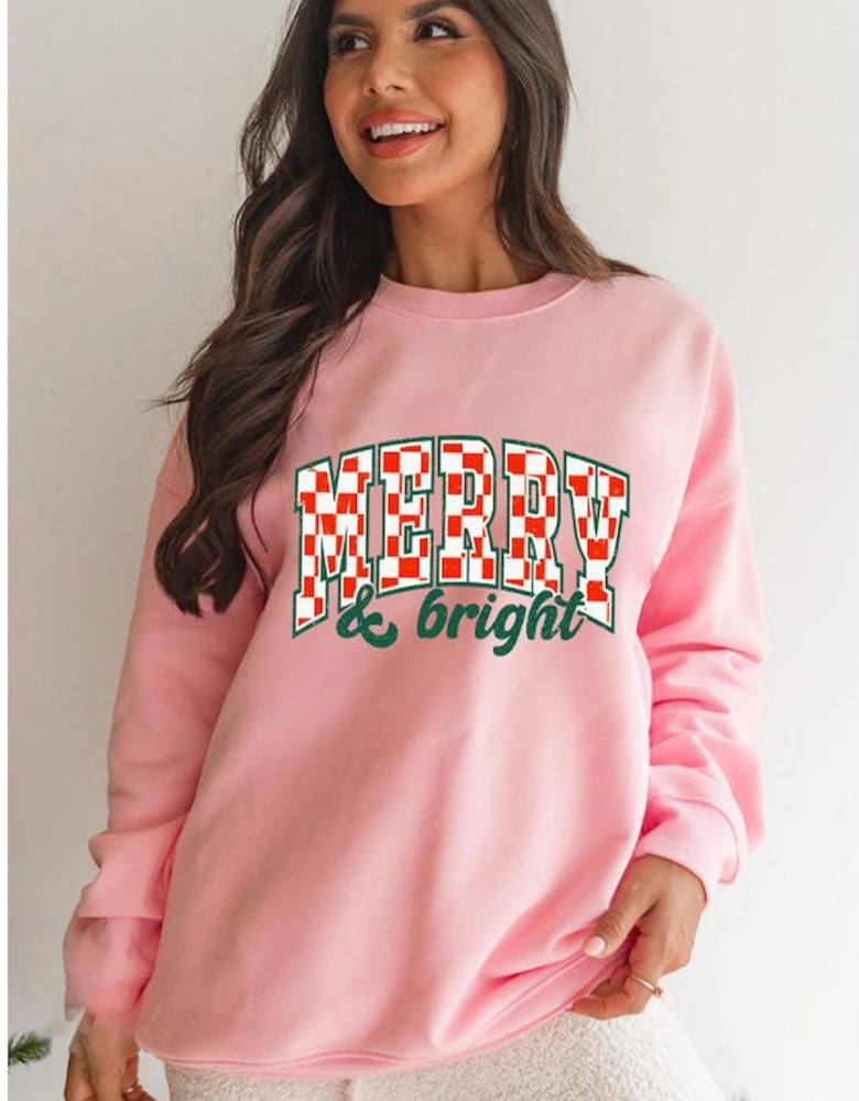 Pink MERRY & Bright Graphic Holiday Pullover Sweatshirt