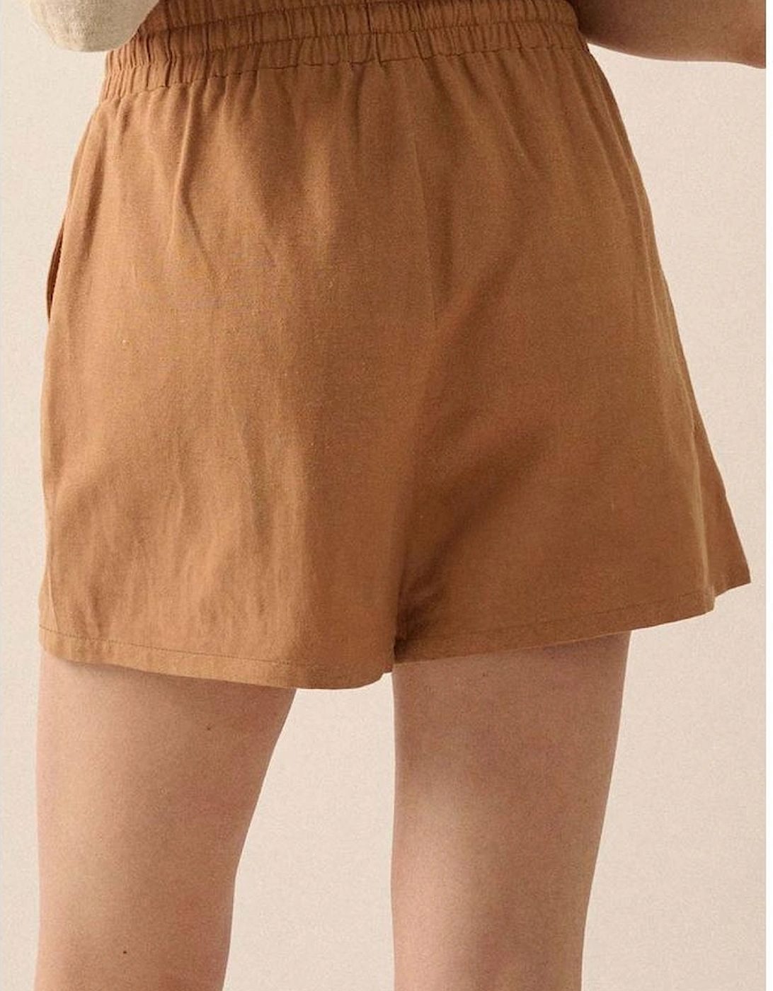 Khaki Embroidered Boho Tasseled Drawstring Elastic Waist Casual shorts