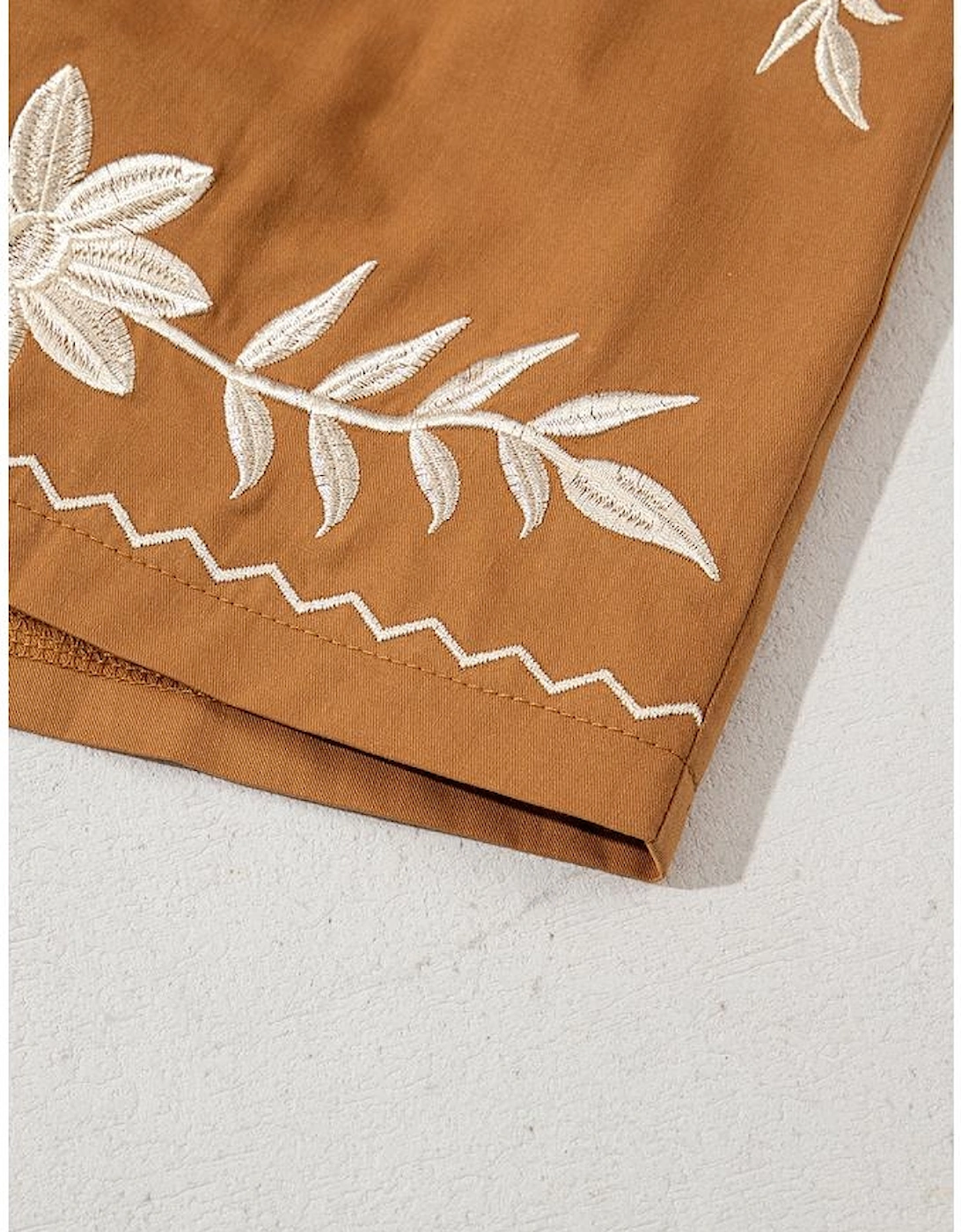 Khaki Embroidered Boho Tasseled Drawstring Elastic Waist Casual shorts