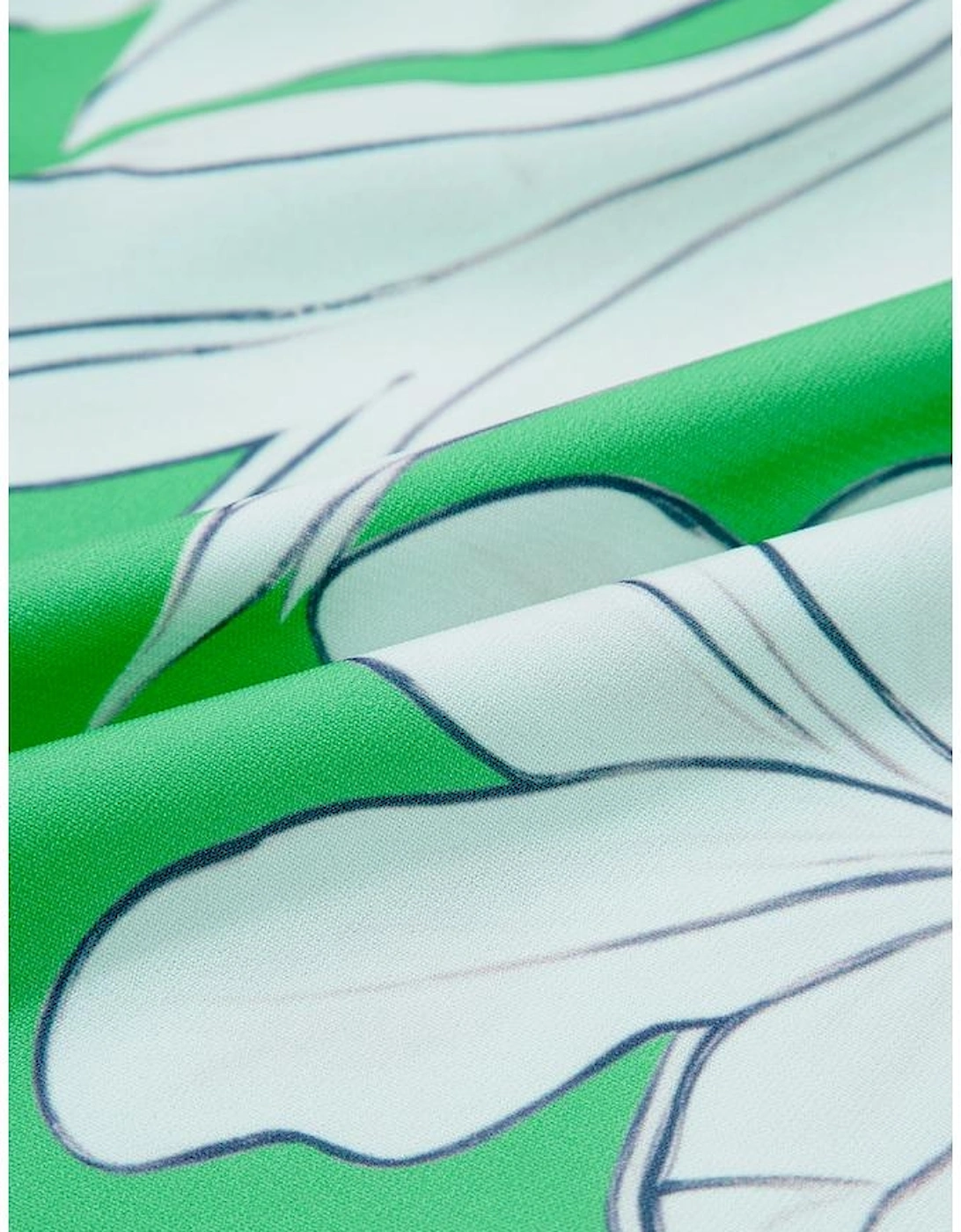 Green Floral Ric Rac Edge Puff Sleeve Button Up Summer Shirt