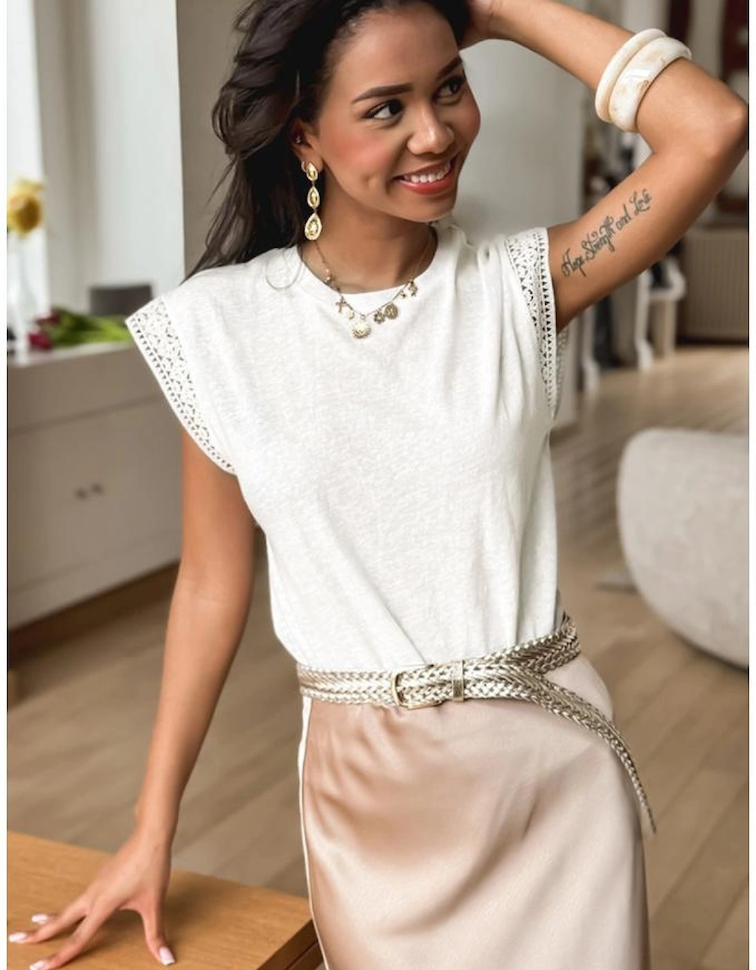 White Lace Patchwork Cap Sleeve Round Neck T Shirt, 14 of 13