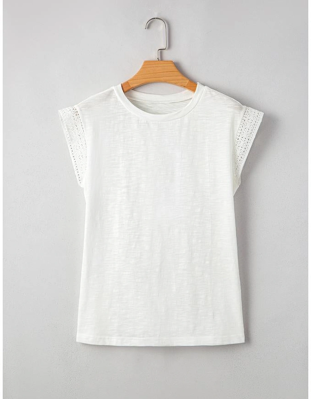 White Lace Patchwork Cap Sleeve Round Neck T Shirt