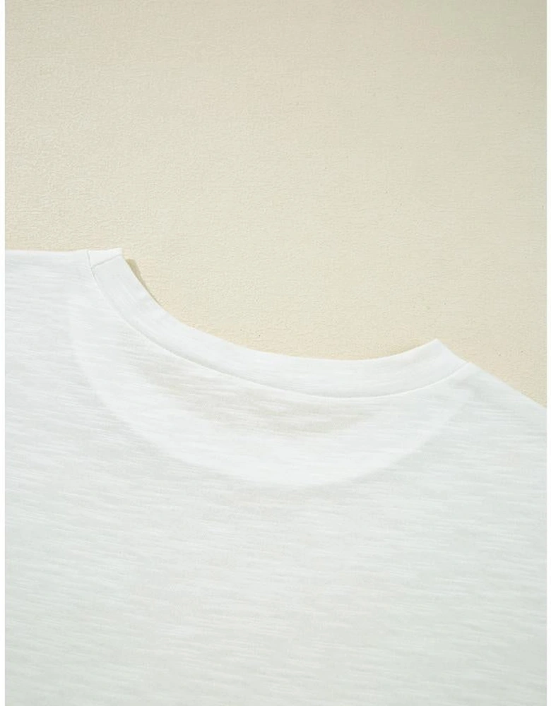 White Lace Patchwork Cap Sleeve Round Neck T Shirt