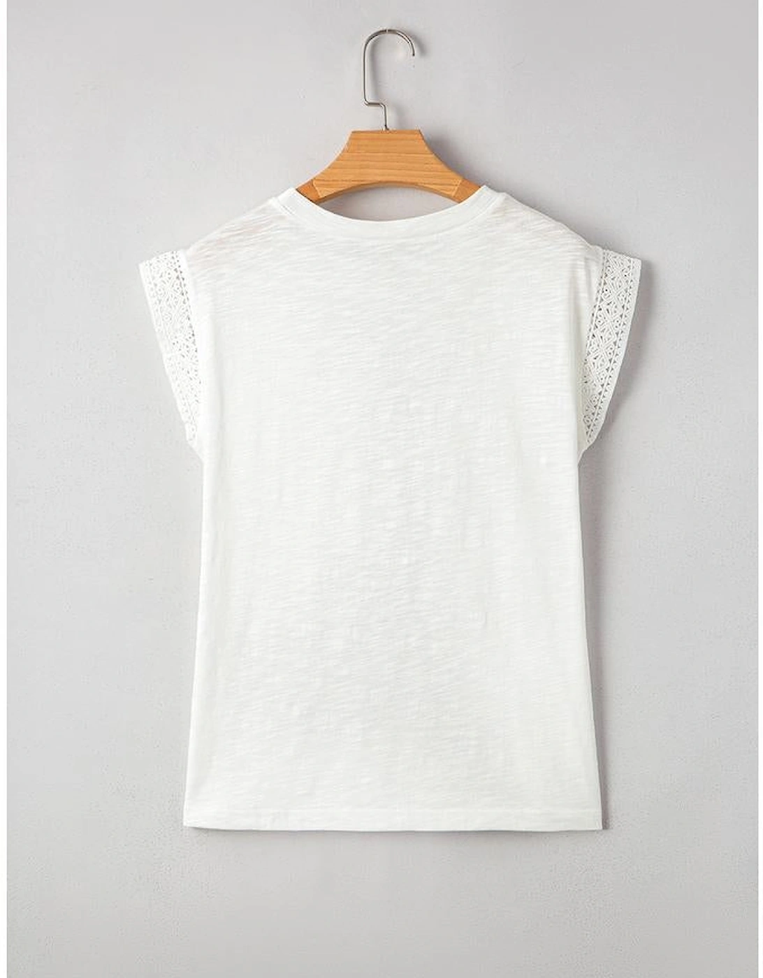 White Lace Patchwork Cap Sleeve Round Neck T Shirt
