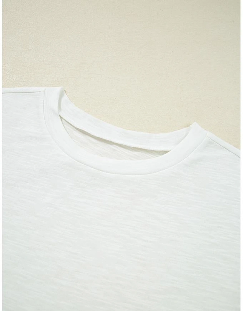 White Lace Patchwork Cap Sleeve Round Neck T Shirt