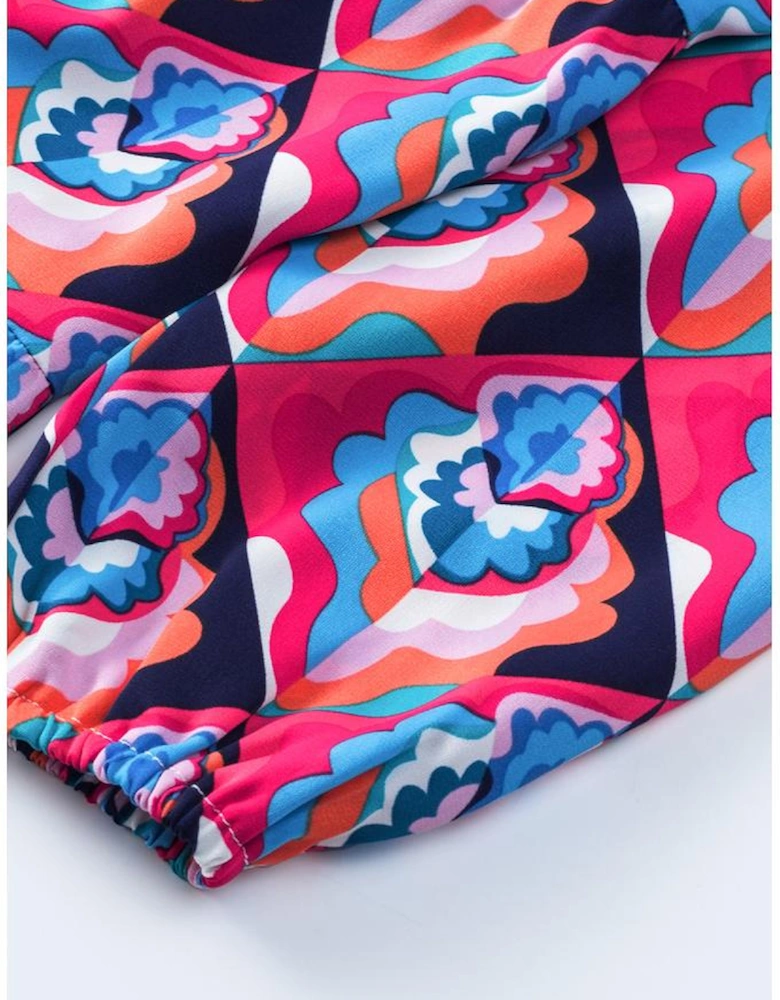 Abstract Geometric Print Long Sleeve High Waist Dress