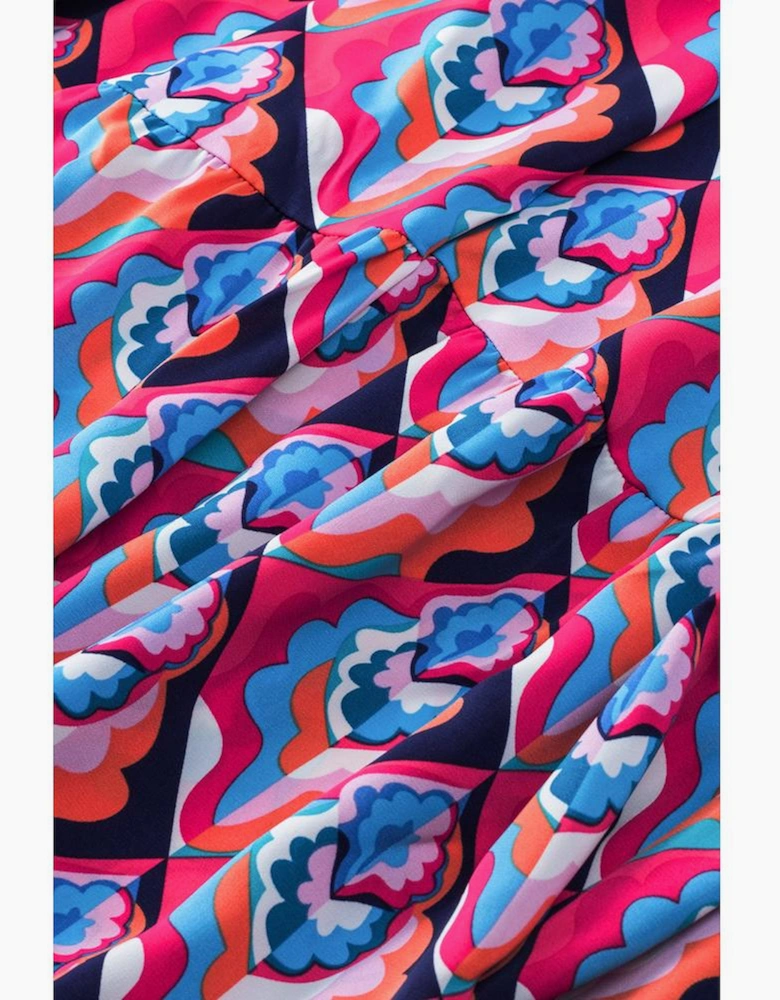 Abstract Geometric Print Long Sleeve High Waist Dress