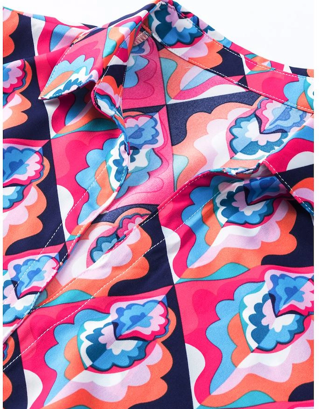 Abstract Geometric Print Long Sleeve High Waist Dress