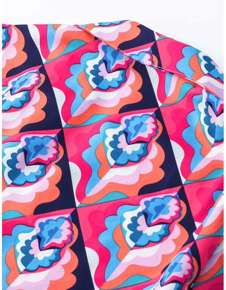 Abstract Geometric Print Long Sleeve High Waist Dress