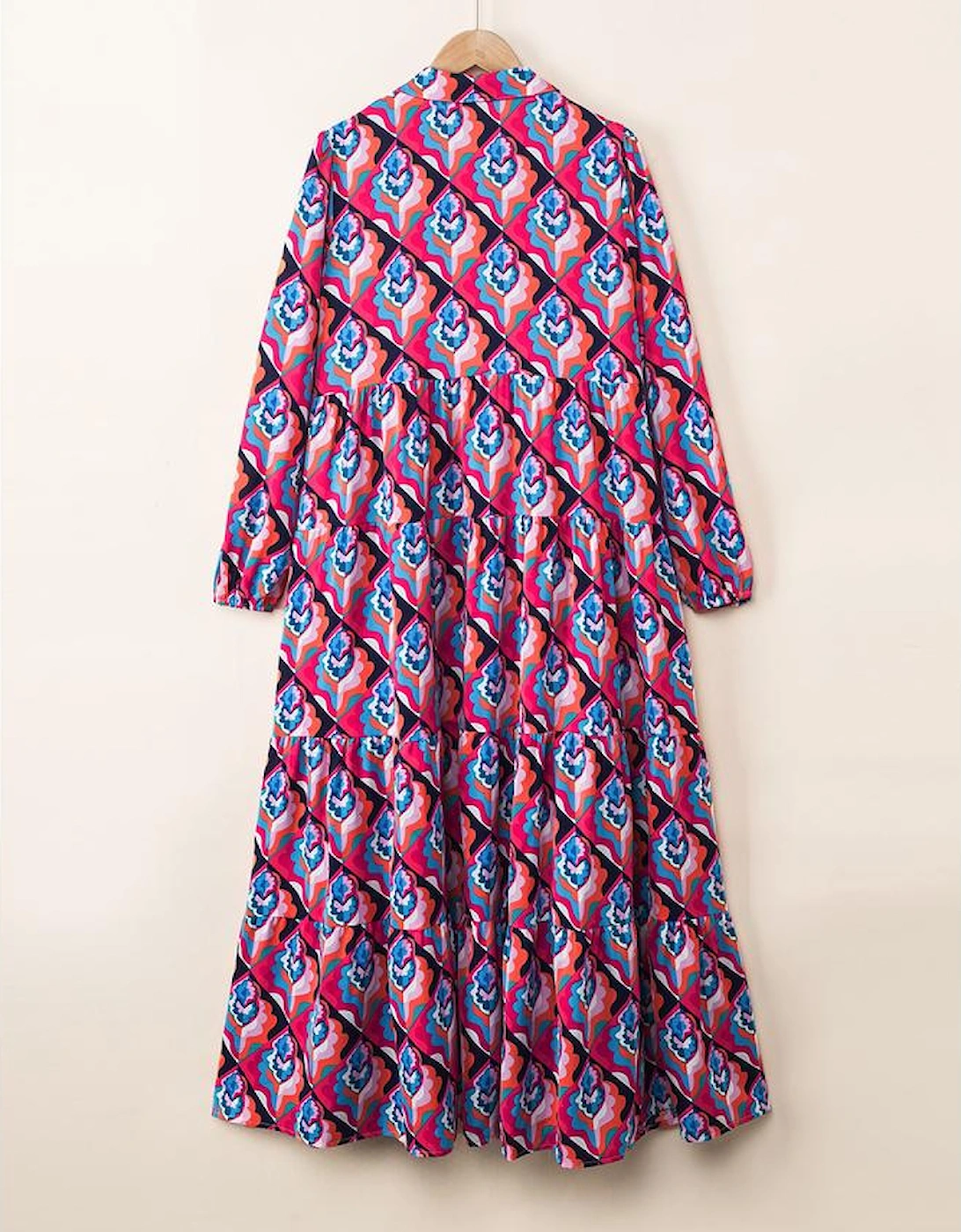 Abstract Geometric Print Long Sleeve High Waist Dress