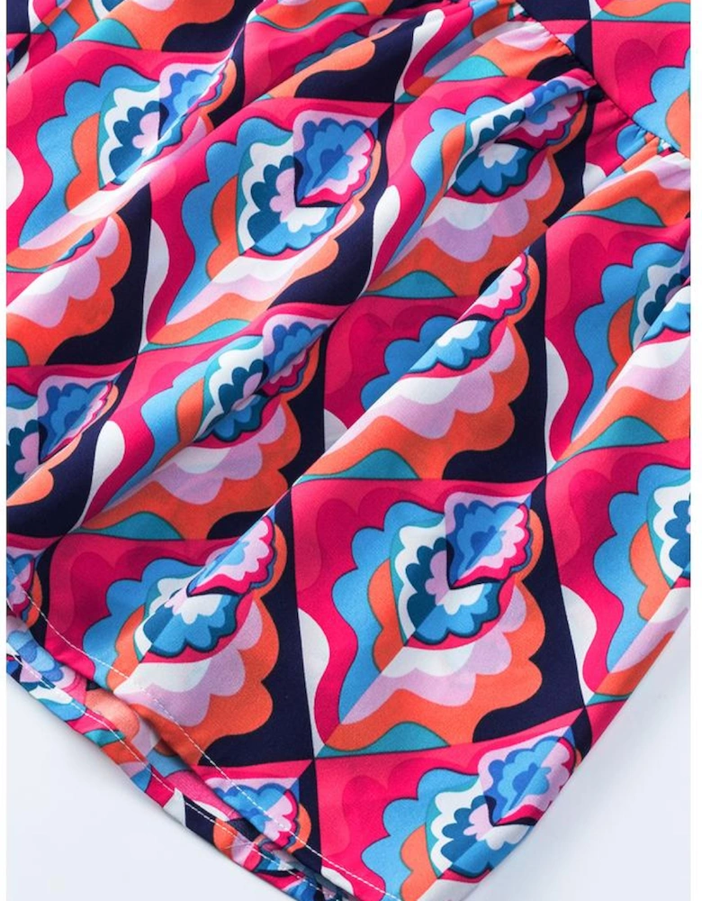 Abstract Geometric Print Long Sleeve High Waist Dress