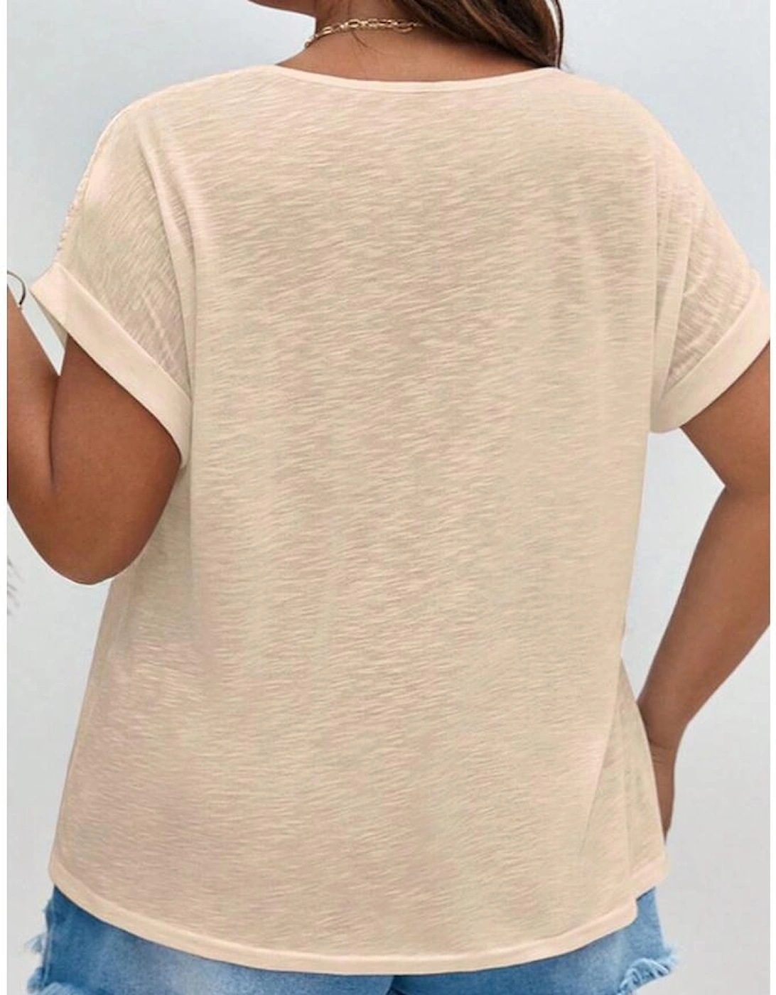 Parchment Lace Patchwork Short Sleeve Round Neck Plus Size Summer Top, 14 of 13