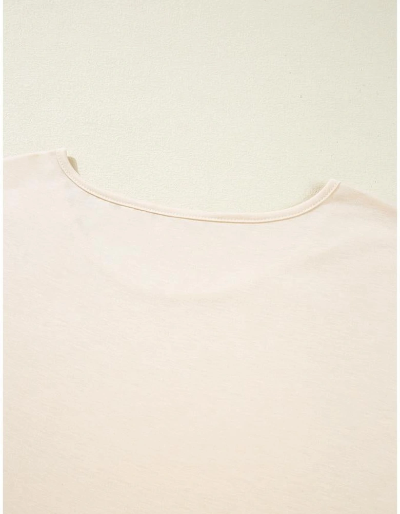 Parchment Lace Patchwork Short Sleeve Round Neck Plus Size Summer Top