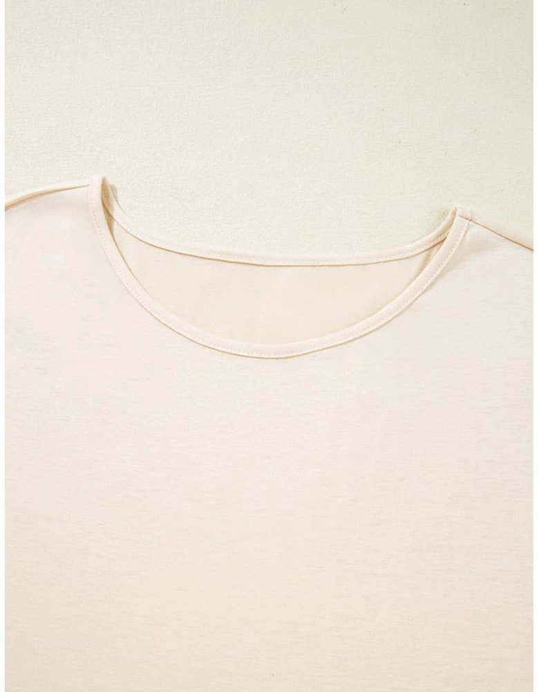 Parchment Lace Patchwork Short Sleeve Round Neck Plus Size Summer Top