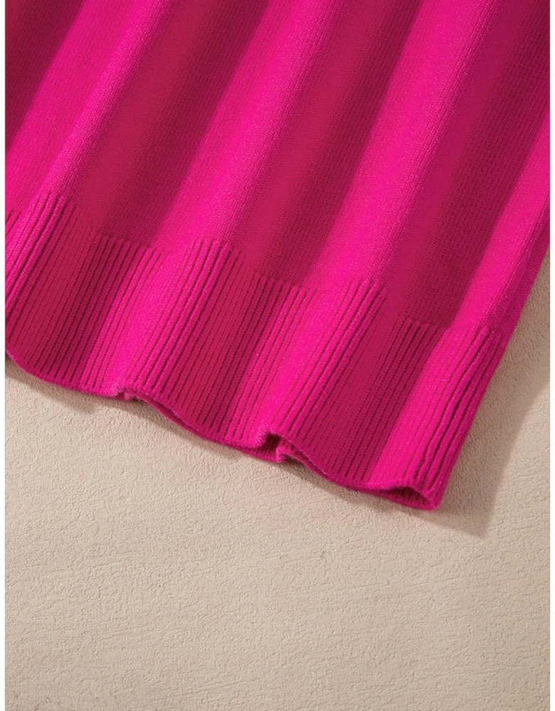 Strawberry Pink Pearled Decor Raglan Sleeve Plus Size Sweater