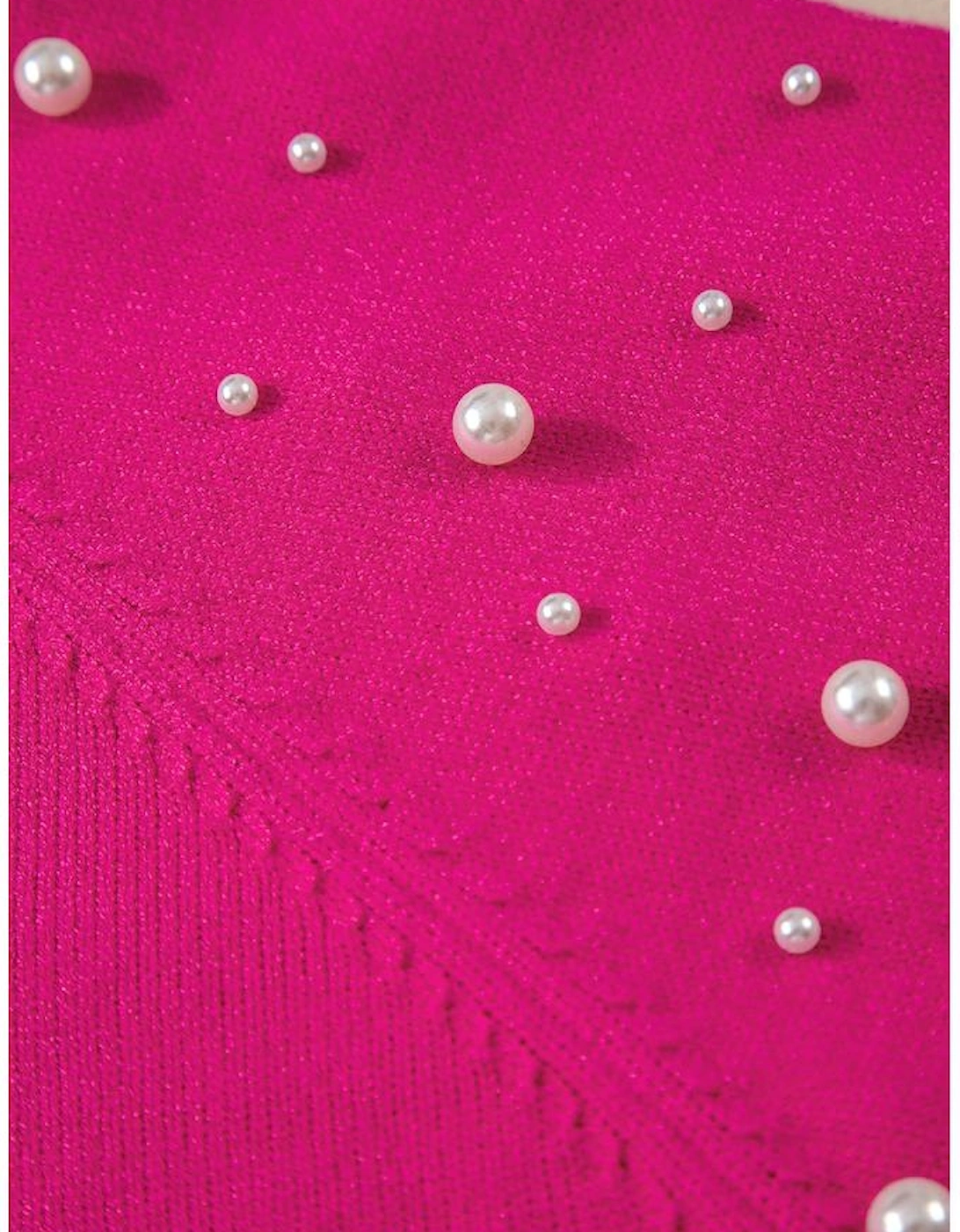 Strawberry Pink Pearled Decor Raglan Sleeve Plus Size Sweater