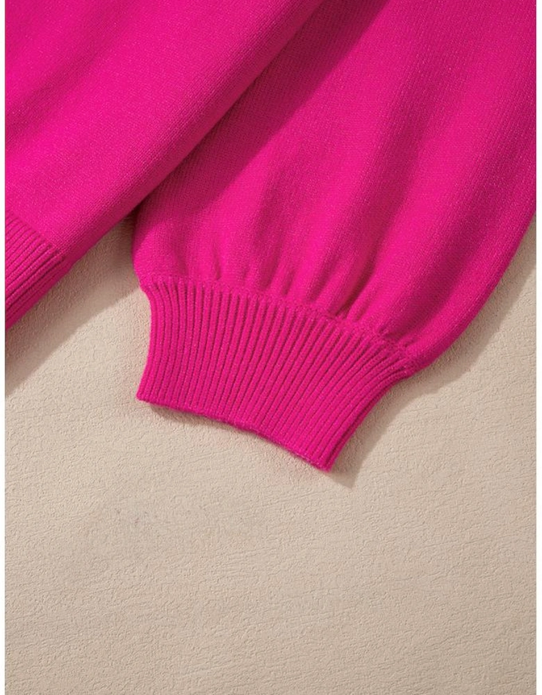 Strawberry Pink Pearled Decor Raglan Sleeve Plus Size Sweater