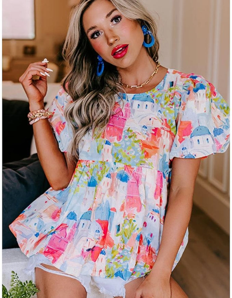 Sky Blue Parisian Avenue Babydoll Top