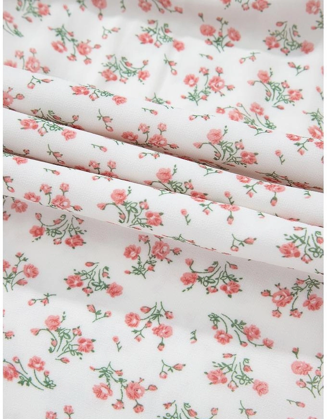 White Floral Print Shirred Ruffled Hem Square Neck Midi Dress