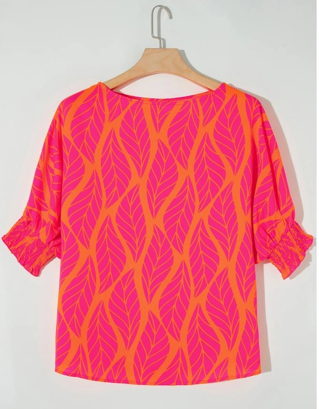 Rose Leafy Printed Smocked Lantern Sleeve Plus Size Blouse