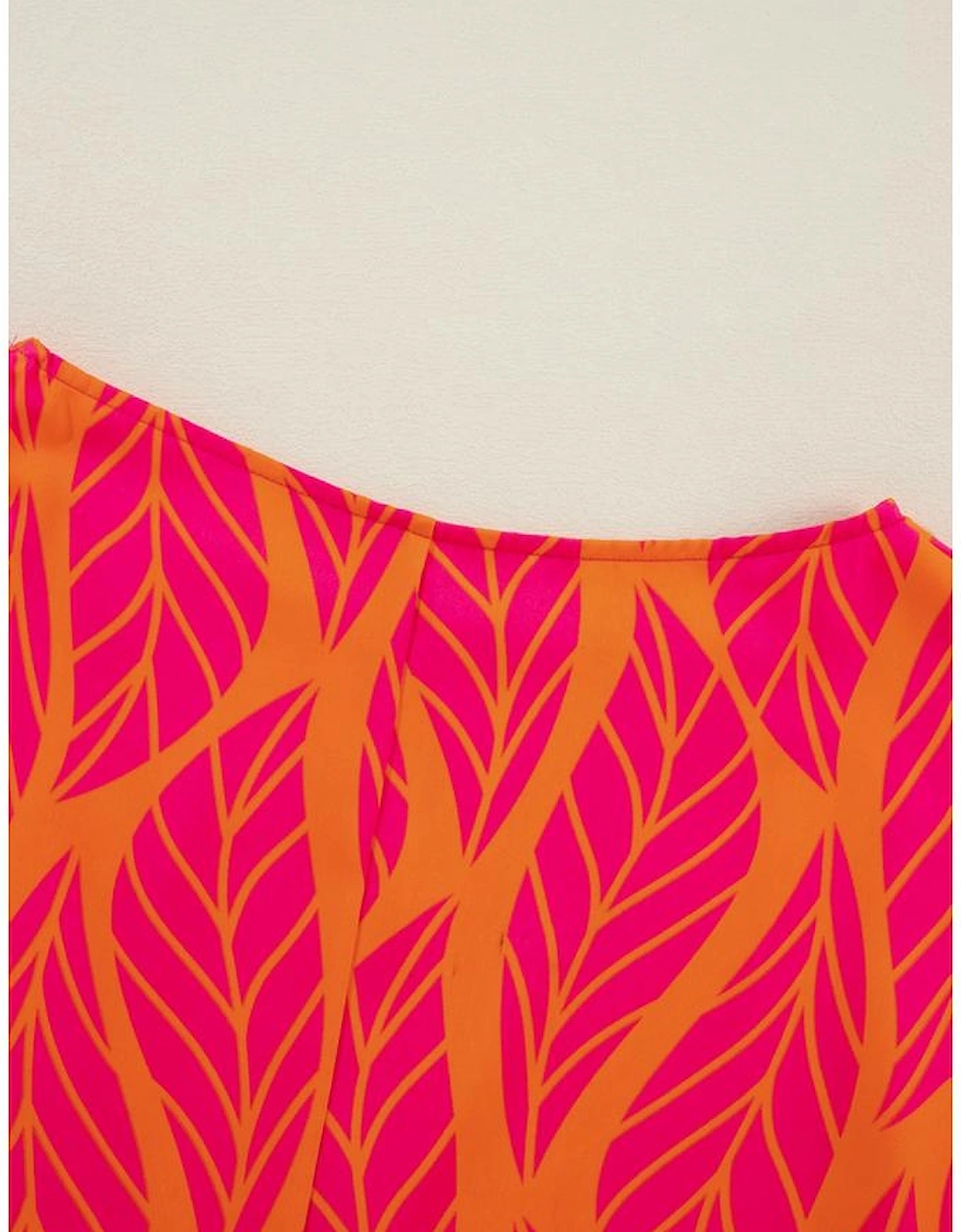 Rose Leafy Printed Smocked Lantern Sleeve Plus Size Blouse