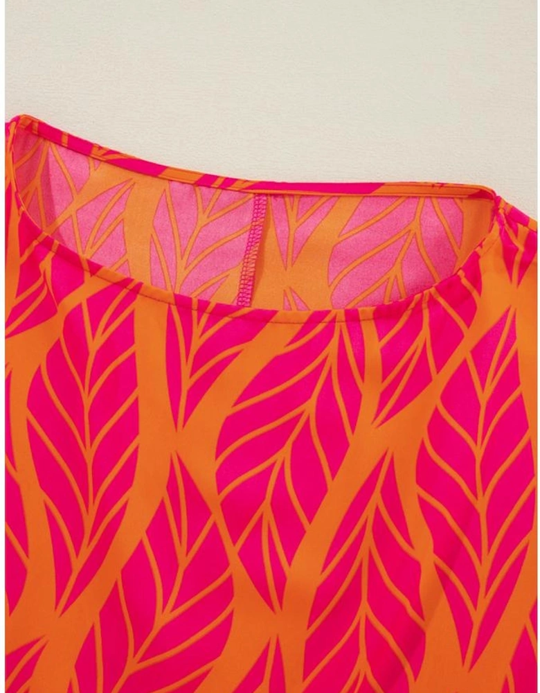 Rose Leafy Printed Smocked Lantern Sleeve Plus Size Blouse