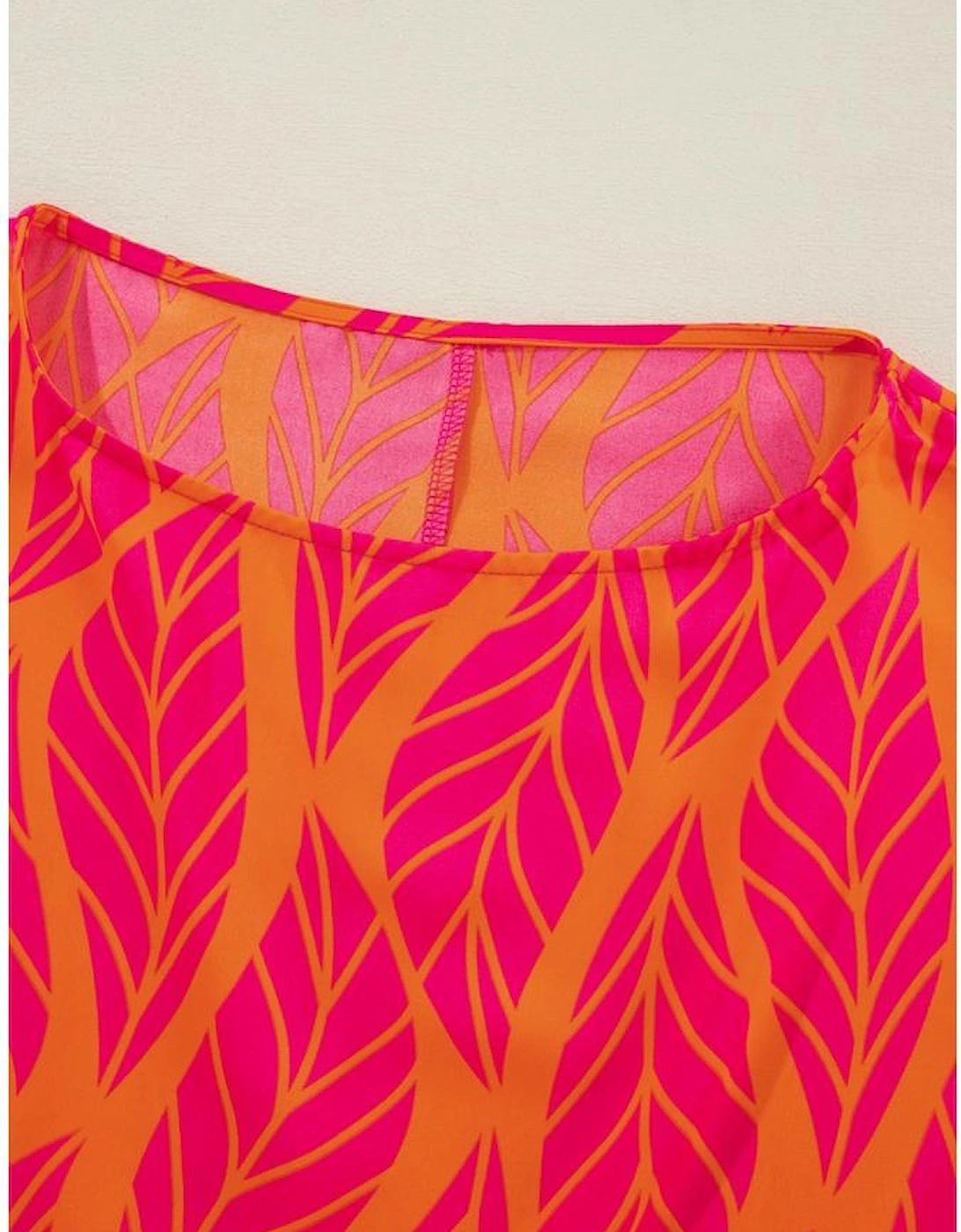 Rose Leafy Printed Smocked Lantern Sleeve Plus Size Blouse