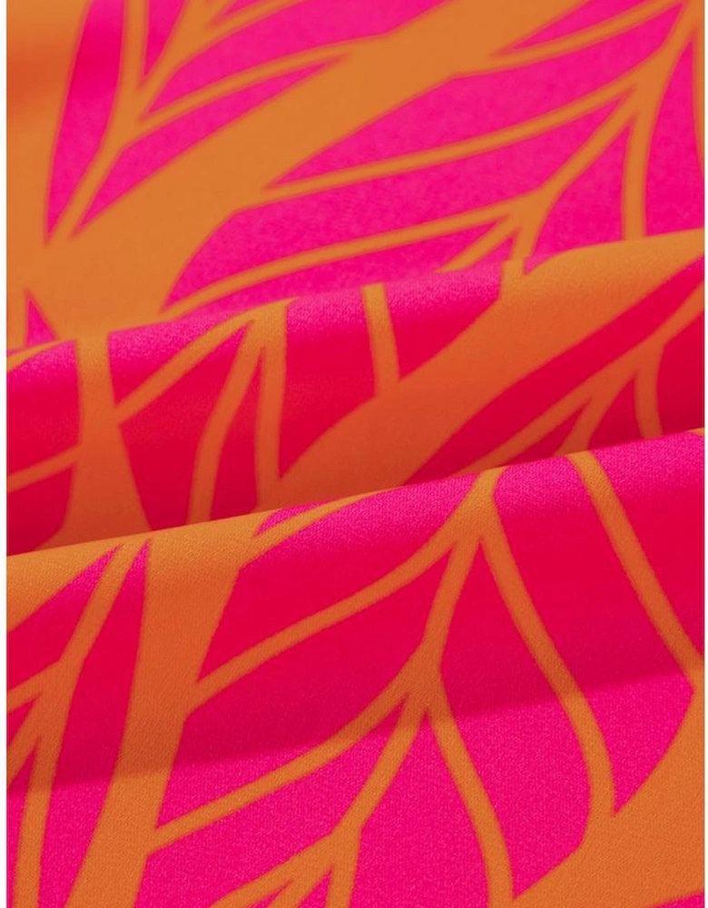 Rose Leafy Printed Smocked Lantern Sleeve Plus Size Blouse