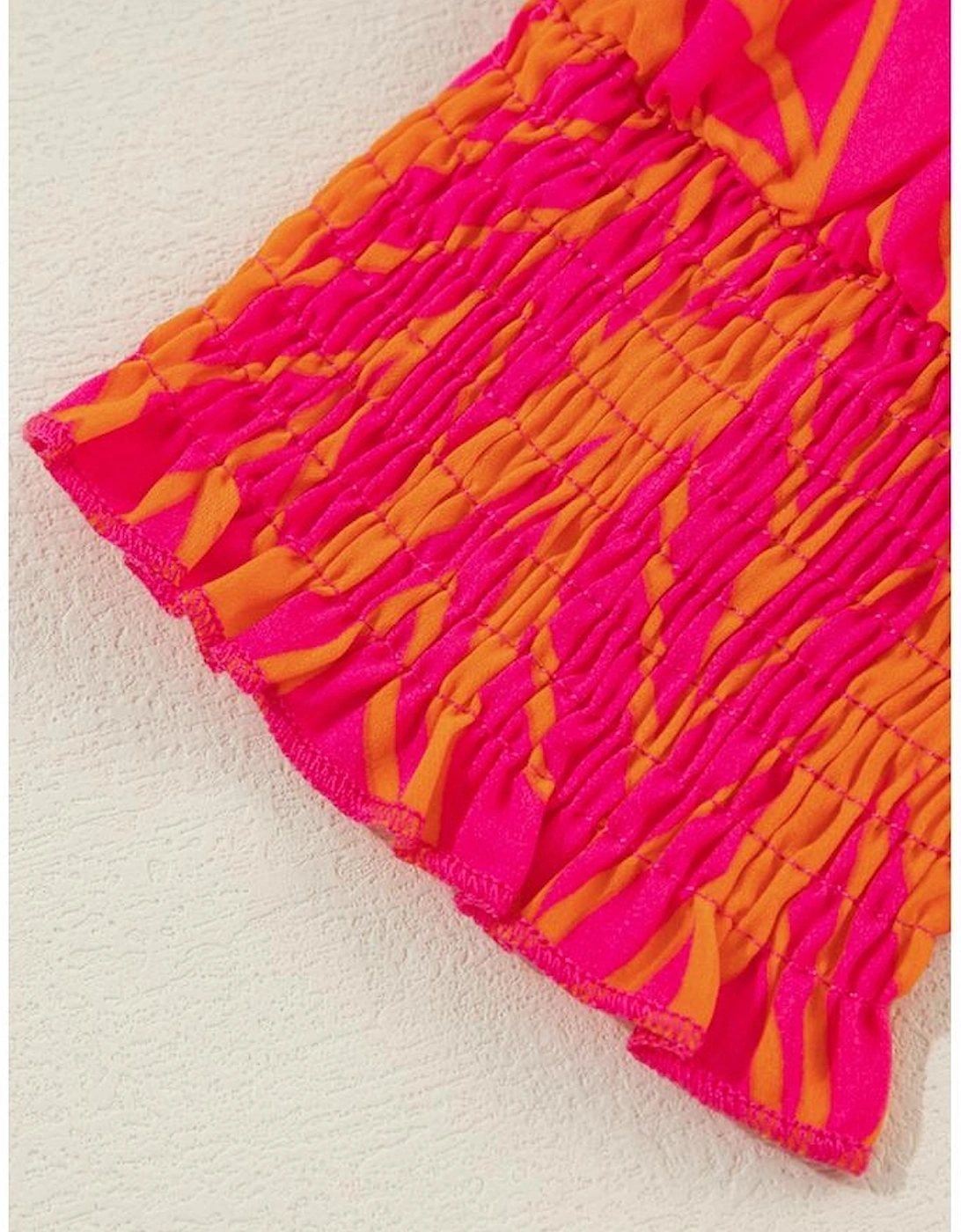 Rose Leafy Printed Smocked Lantern Sleeve Plus Size Blouse