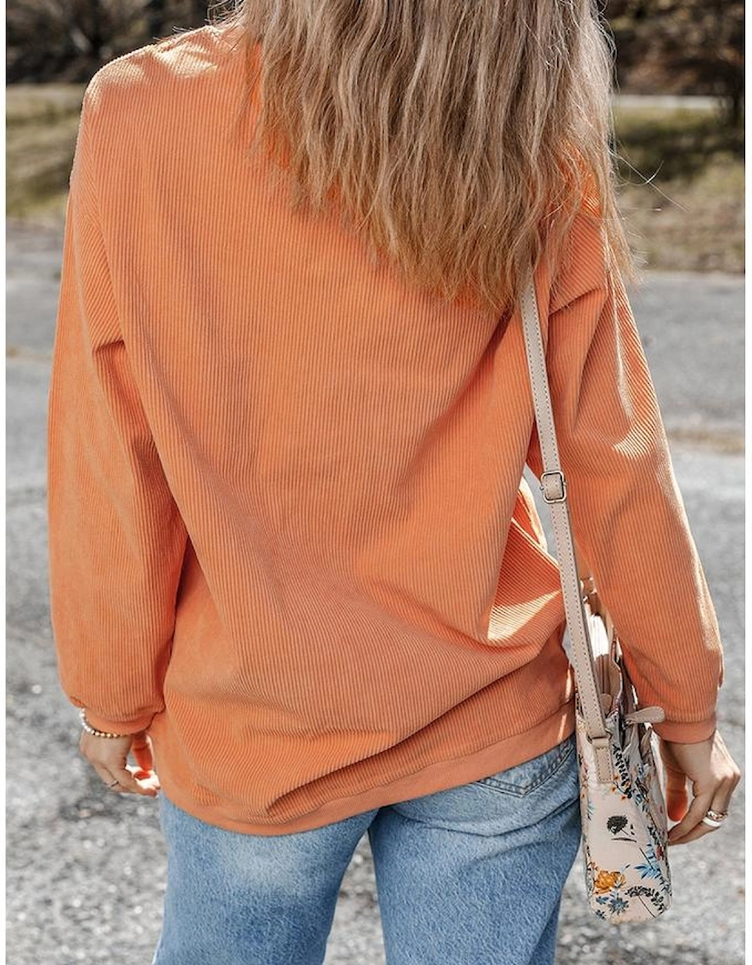 Orange Twisted Ribbed Texture Halloween Ghost Sequin Patched Sweatshirt