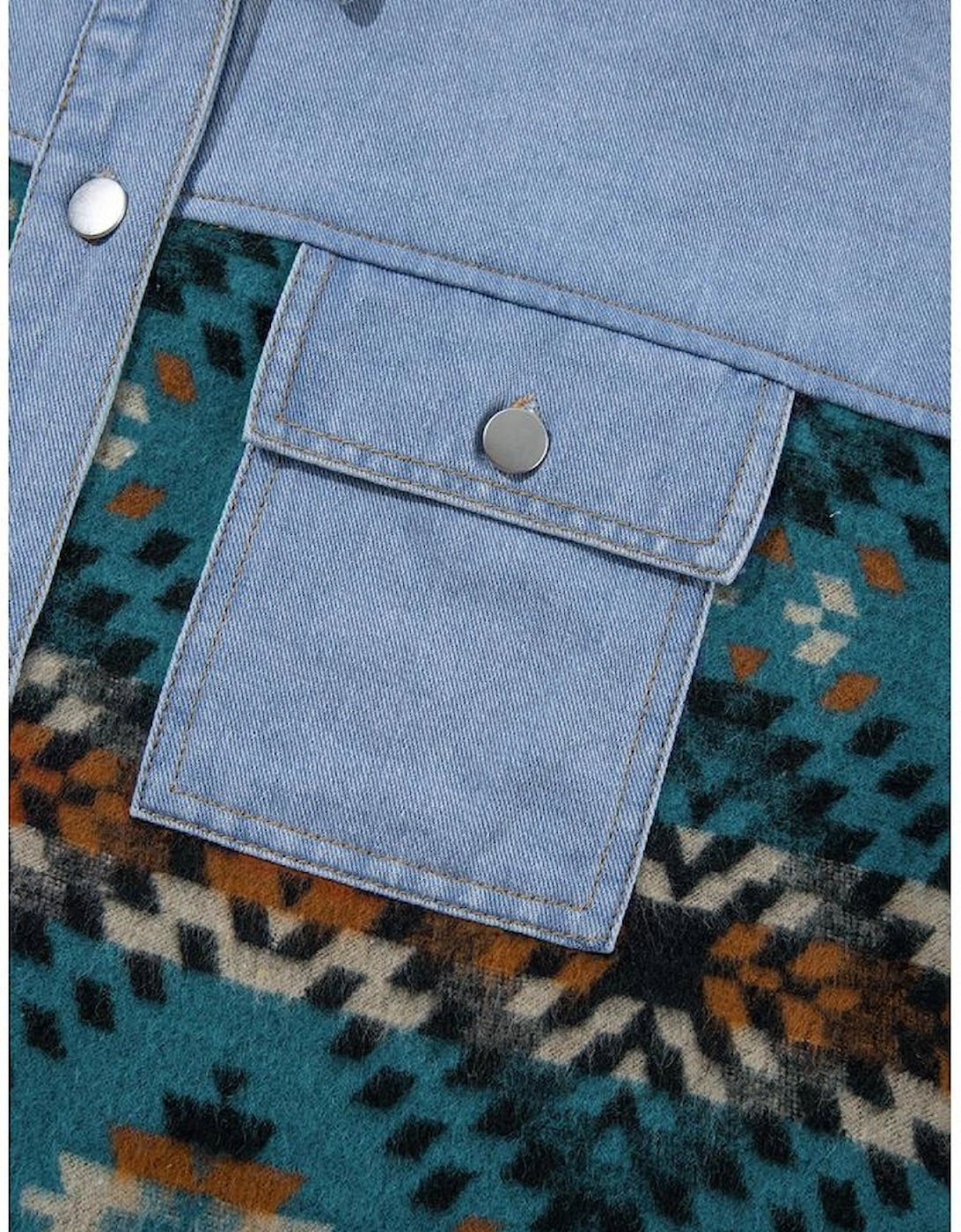 Blue Aztec Printed Denim Jacket