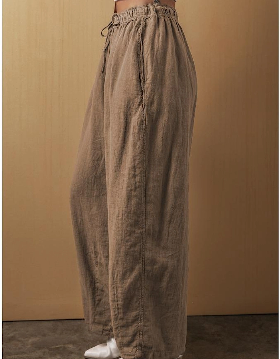 Desert Palm Cotton Linen Drawstring Waist Wide Leg Pants