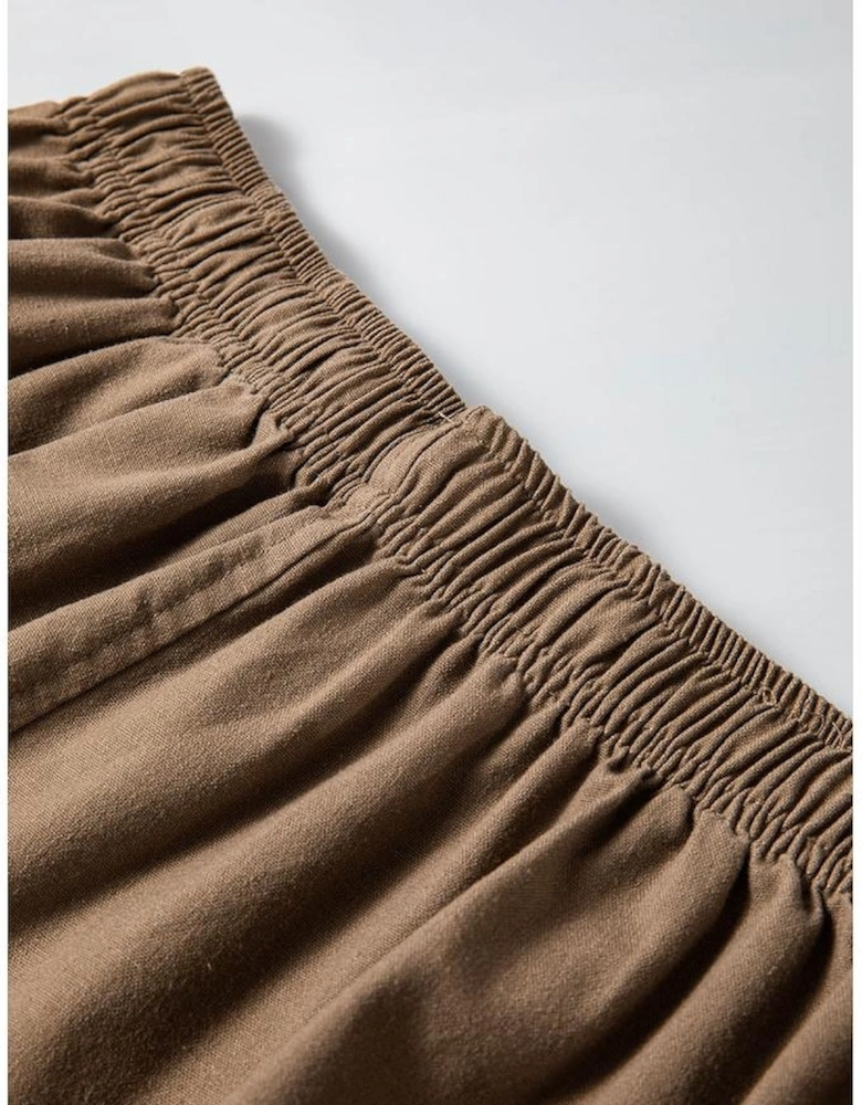 Desert Palm Cotton Linen Drawstring Waist Wide Leg Pants