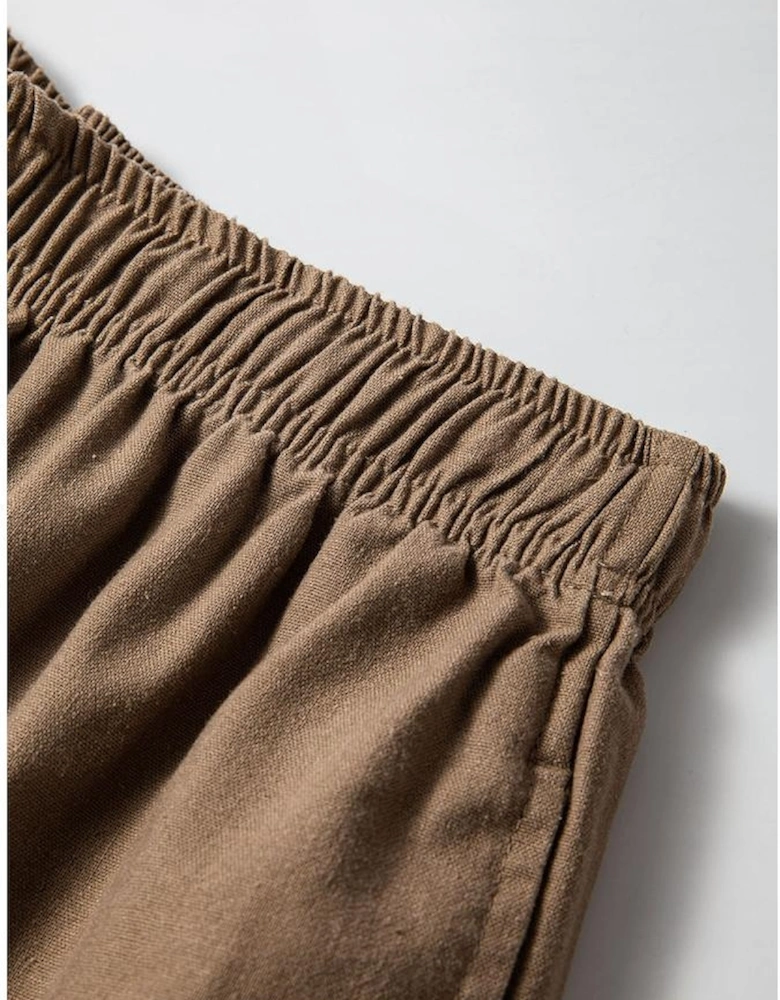 Desert Palm Cotton Linen Drawstring Waist Wide Leg Pants