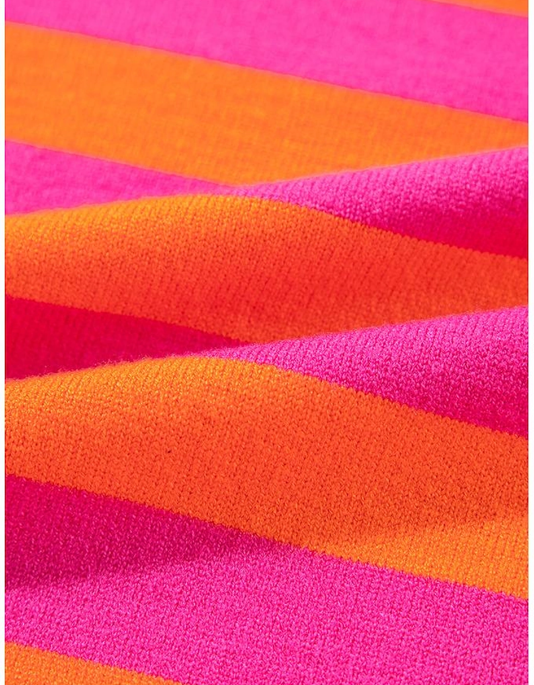 Rose Stripe Shoulder Pad Round Neck Sweater