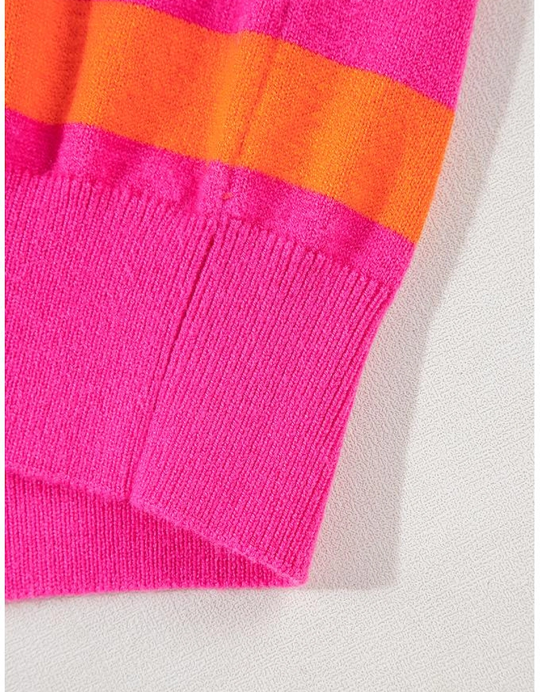 Rose Stripe Shoulder Pad Round Neck Sweater