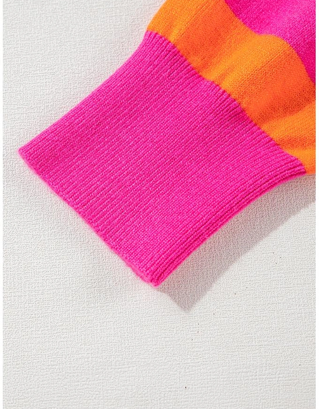 Rose Stripe Shoulder Pad Round Neck Sweater