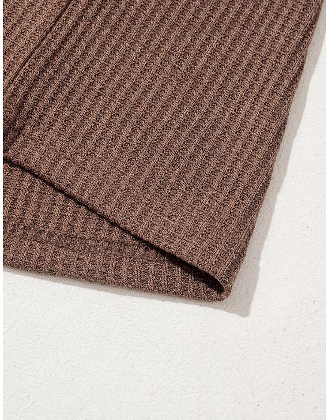 Coffee Ruffled Floral Sleeve Patchwork Waffle Knit O Neck Blouse