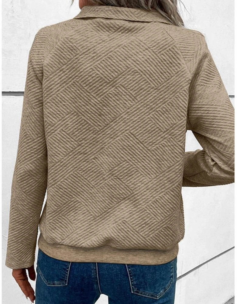 Pale Khaki Textured Knit Buttoned Kangaroo Pocket Sweatshirt
