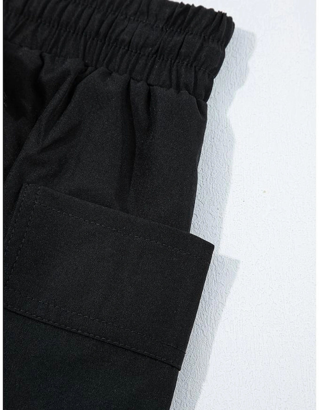 Black Cargo Pocket Elastic Waist Active Casual Skort