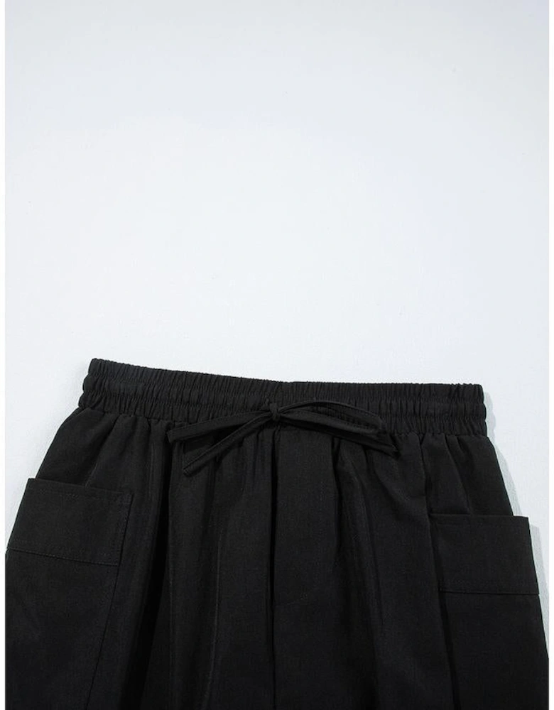 Black Cargo Pocket Elastic Waist Active Casual Skort
