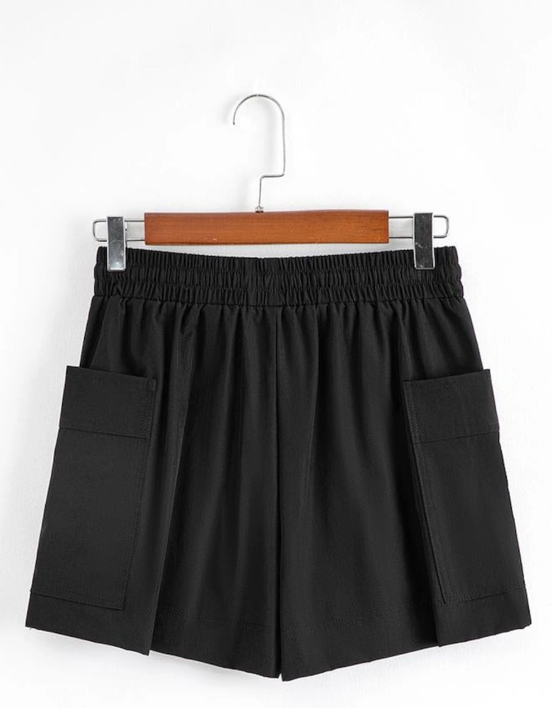 Black Cargo Pocket Elastic Waist Active Casual Skort