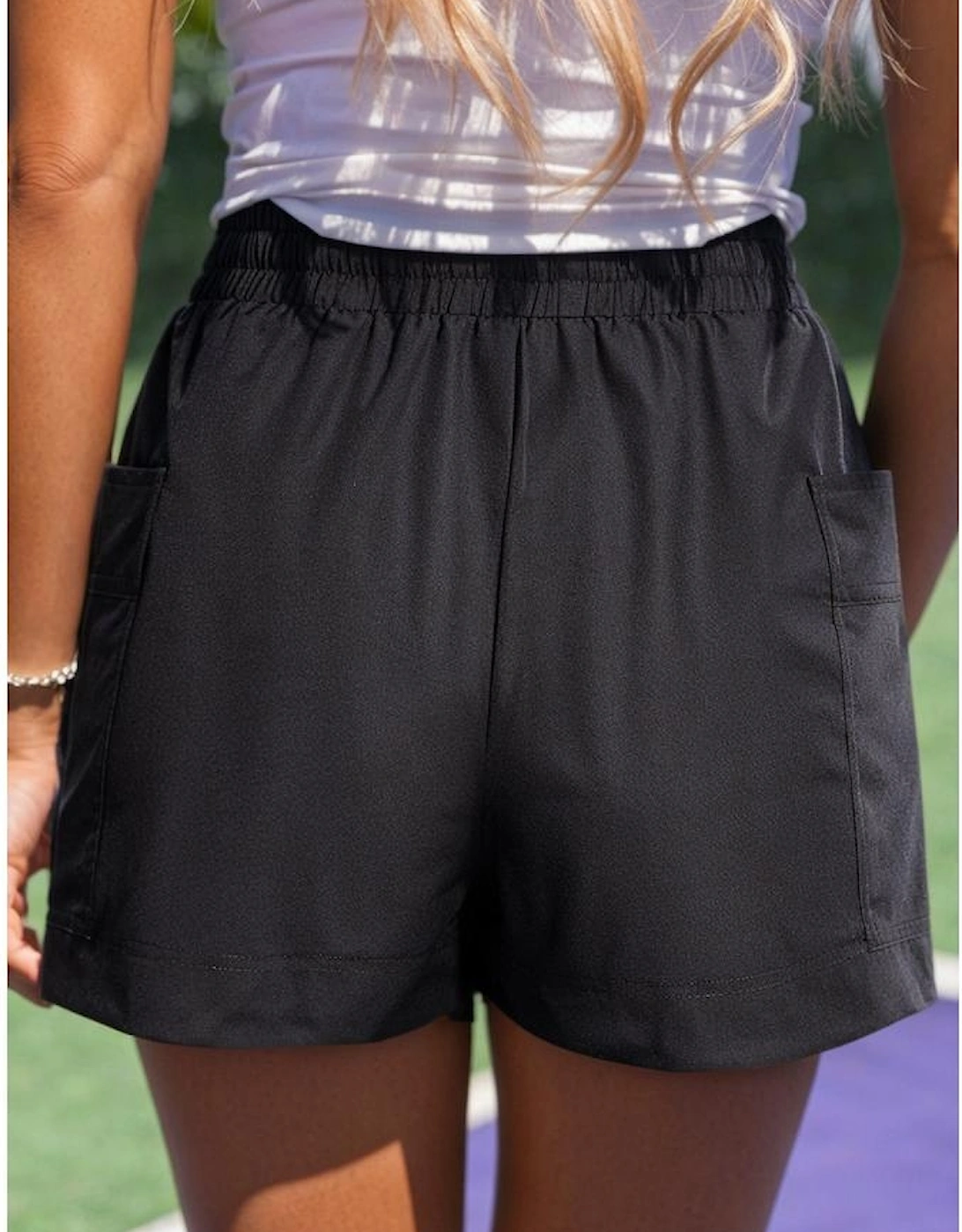 Black Cargo Pocket Elastic Waist Active Casual Skort, 11 of 10