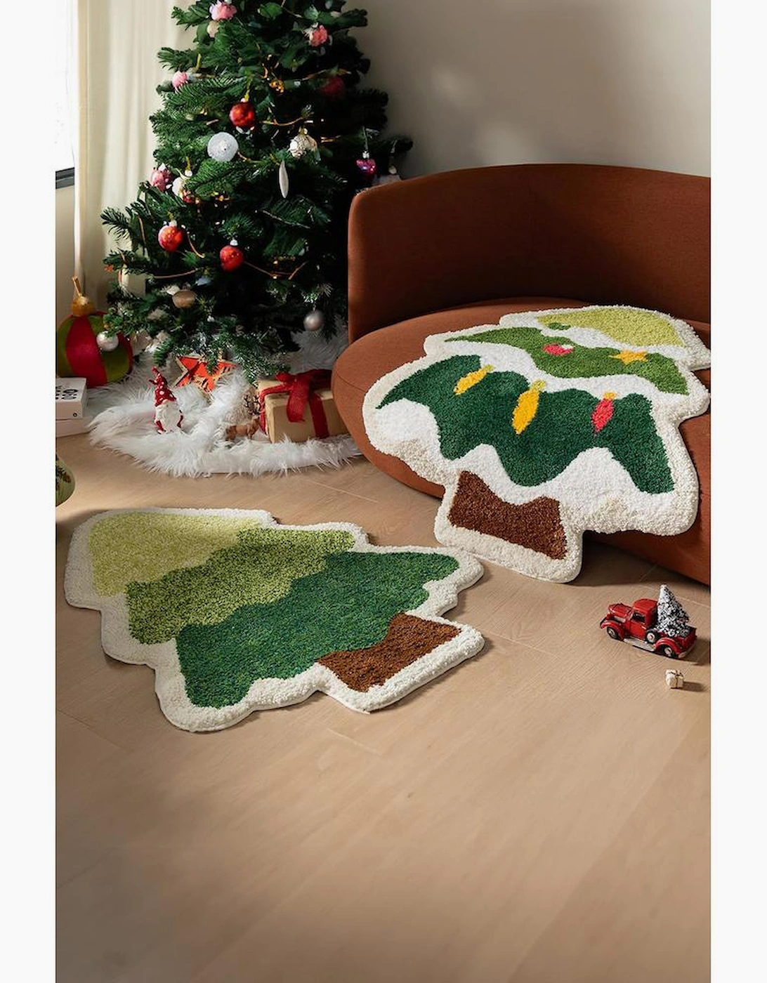 Azura Exchange Dark Green Christmas Tree Shape Non-Slip Plush Carpet
