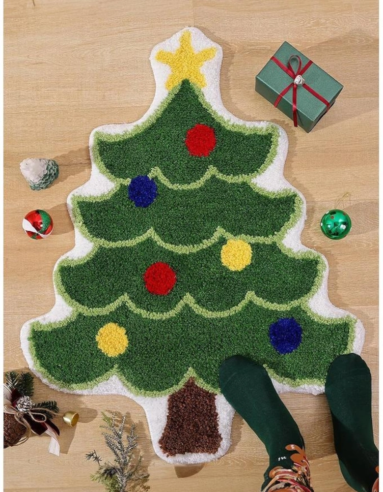 Azura Exchange Dark Green Christmas Tree Shape Non-Slip Plush Carpet